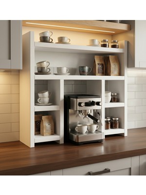 Trendpix Mutfak Tezgah Üstü Çok Amaçlı Ahşap Raf Kahve Köşesi Kupa Bardak Modern Kahvelik