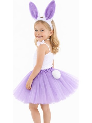Skygo Lila Mor Tavşan Kostüm Seti Kız Çocuk – Tütü Etekli 4 Parça