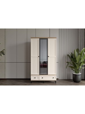 Doressa Duns Walnut 3 Kapılı Camlı Gardırop