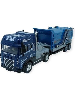 Kuzgun Ticaret Metal Tır 1:24 - Sesli Işıklı Taşıyıcı Dorseli Tır 30 cm - Lacivert (Lisinya)