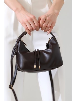 BALANZ Acı Kahve Kadın Mini Boy Uzun Çapraz Askılı El ve Omuz Çantası [20X16 Cm]