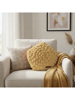 Ayona El Örgüsü Sarı Puffy Yıldız Yastık - Ultra Yumuşak Hediyelik Dekoratif Yastık 28X28 cm