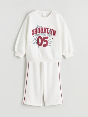 Lcw Ekru Kız Çocuk Sweatshirt ve Pantalon Takım 2'li