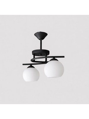 Kuzenler Modern Siyah 2 Li Beyaz Cam Avize