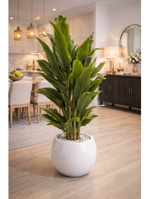 YAPAY ÇİÇEK - SALON BİTKİSİ Elit Organizasyon & Tasarım Elitluxe Design Premium Yapay Tropikal Bitki – Beyaz Saksılı Lüks Seri