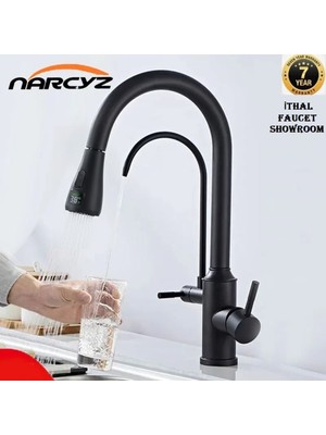 OEM Mutfak Evye Bataryası Su Arıtma Çıkışlı Dijital LED Spiral+Fiskiyeli 7 Yıl Garantil Ithal Mat Siyah