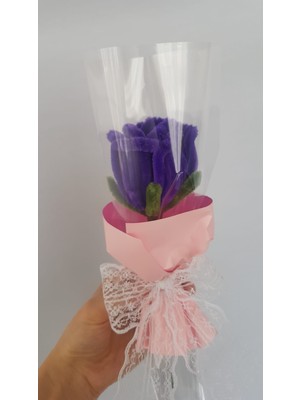 Badem Hediyecilik El Yapım Mor Gül Şönil Tekli Çiçek Buket –sevgililer Günü, Anneler Günü Için Hediye