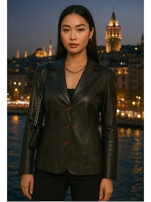 HMO Store Siyah Klasik Özel Tasarım Premium Hakiki Deri Ceket