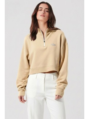 Sütlü Kahve Renk Yarım Fermuarlı Yaka Uzun Kollu Sweatshirt