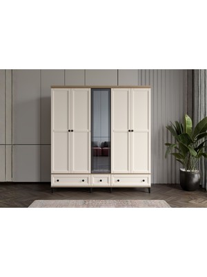 Doressa Duns Walnut 5 Kapılı Camlı Gardırop