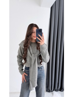 Moche Viral Atkı Detaylı Triko Kazak Antrasit