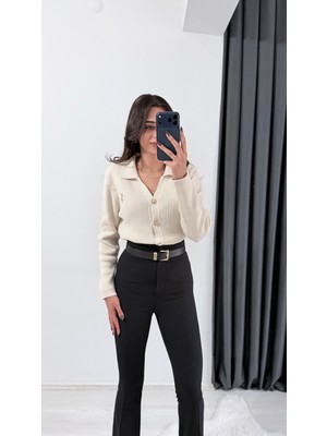 Michelle Ekru Ys Nakışlı Gold Düğmeli Hırka