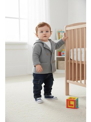 Butik Erkek Bebek Triko Ceketli 3'lü Alt -  Üst Takım