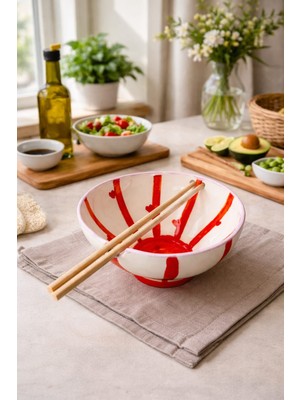 Ceresshop El Yapımı Noodle Kasesi - Çizgili Desenli