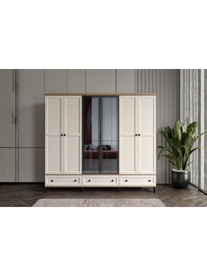 Doressa Duns Walnut 6 Kapılı Camlı Gardırop