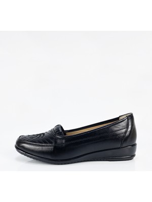 Aktaş Ayakkabı Kadın Siyah Özel Numara Ortopedik Babet Ayakkabı