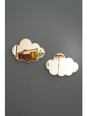 Evsay Çocuk Odası Dekoratif Ikili Beyaz Bulut Duvar Aynası Seti 2 Adet Gümüş