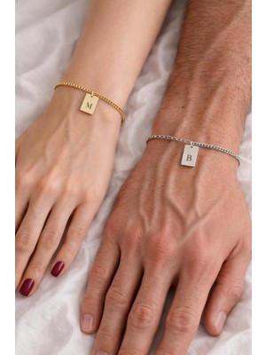 Sirius Jewelry 925 Gümüş | Plaka Harf Gurmet Zincir Çift Bileklik