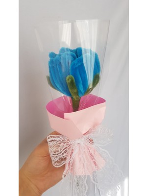 Badem Hediyecilik El Yapımı Gül Şönil Tekli Çiçek Buket – Sevgililer Günü, Anneler Günü Için Hediye