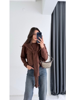 Moche Viral Atkı Detaylı Triko Kazak Kahve