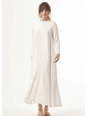 Nuss Saten Elbise Ekru