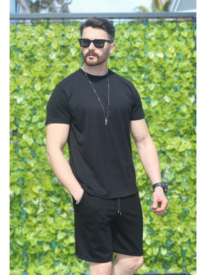 EYDAMOON Erkek Siyah 2 Li Set Regular %100 Pamuk Süprem Penye Kumaş Alt-Üst Takım