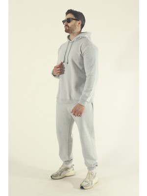 EYDAMOON Erkek Kışlık Eşofman Takımı Kapüşonlu Sweatshirt Jogger - Gri Regular Lastikli Paça