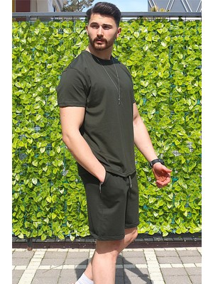 EYDAMOON Erkek Haki 2 Li Set Regular %100 Pamuk Süprem Penye Kumaş Alt-Üst Takım