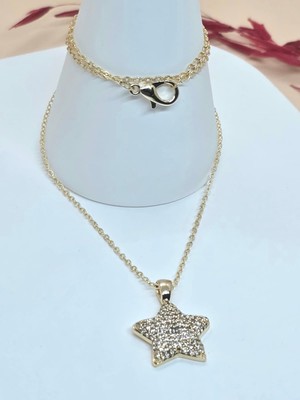 Kalp Detaylı Zirkon Taşlı Gold Zincir Kolye