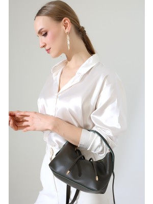 BALANZ Haki Kadın Mini Boy Uzun Çapraz Askılı El ve Omuz Çantası [20X16 Cm]