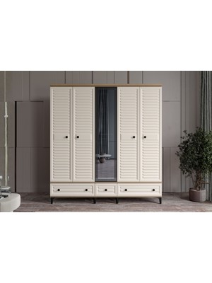 Doressa Risk Walnut 5 Kapılı Camlı Gardırop