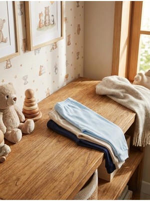 Buufuu 3 Adet Unisex Bebek Düz Raporlu Ribana Paça Tek Alt Eşofman Altı Penye