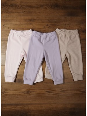 Buufuu 3 Adet Unisex Bebek Düz Raporlu Ribana Paça Tek Alt Eşofman Altı Penye