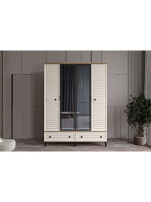 Doressa Risk Walnut 4 Kapılı Camlı Gardırop