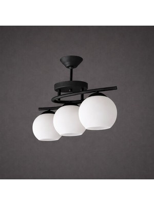 Kuzenler Modern Siyah 3 Lü Beyaz Camlı Avize