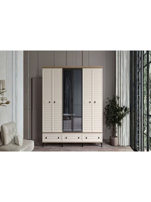 Doressa Risk Walnut 6 Kapılı Camlı Gardırop