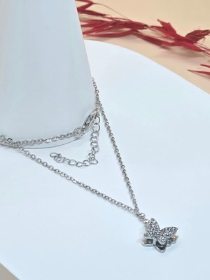 Zirkon Taş Silver Kelebek Figür Kolye