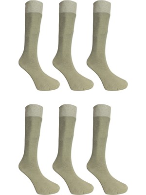 Maruf Shop 6 Lı Paket Uzun Konç Ayağı Sıkmayan Özel Lastikli Haki Renk Likralı Pamuk Asker Çorabı