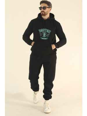 EYDAMOON Erkek Boston Eşofman Takımı Sweatshirt Jogger - Regular Kışlık Kanguru Cepli Kapüşonlu