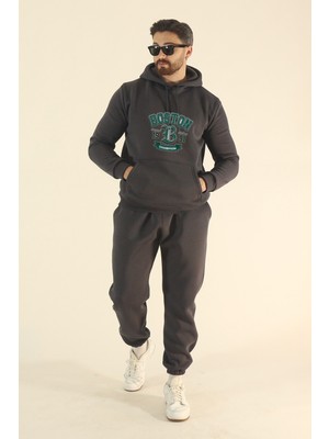 EYDAMOON Erkek Boston Eşofman Takımı Sweatshirt Jogger - Regular Kışlık Kanguru Cepli Kapüşonlu