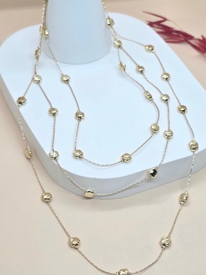 Üç Sıralı Kare Detay Gold Zincir Kolye