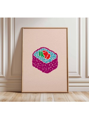 Ninastore Suşi Pop Art Posteri, Modern Japon Mutfak Duvar Sanatı, Renkli Yemek Baskısı, Çağdaş Minimalist Deko