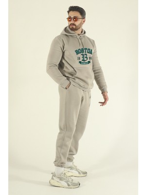 EYDAMOON Erkek Boston Eşofman Takımı Sweatshirt Jogger - Regular Kışlık Kanguru Cepli Kapüşonlu