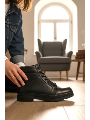 Enoch Hakiki Deri Dokulu Yüzey Yüksek Bilekli Bağcıklı Erkek Bot