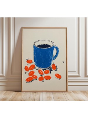 Ninastore Mavi Kahve Fincanı Posteri Minimalist Mutfak Duvar Sanatı Modern Iskandinav Kahve Çekirdekleri Baskı