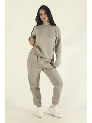 EYDAMOON Kadın Taş Kışlık Pamuklu Puf Kumaş Bisiklet Yaka Jogger Eşofman Takımı