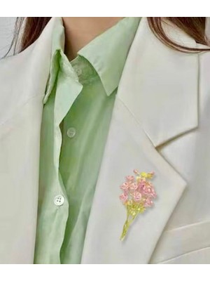 Rachel Silver Altın Renk Mineli Çiçek Gül Broş