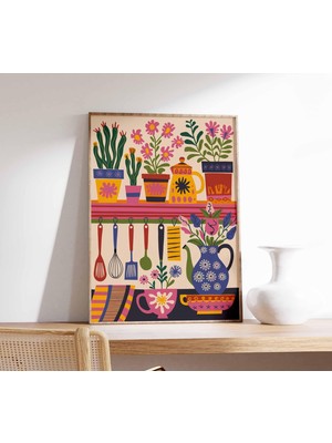 Ninastore Renkli Mutfak Duvar Sanatı, Mutfak Dekorasyonu, Çiçekli Poster, Boho Iskandinav Dekorasyonu, Mutfak