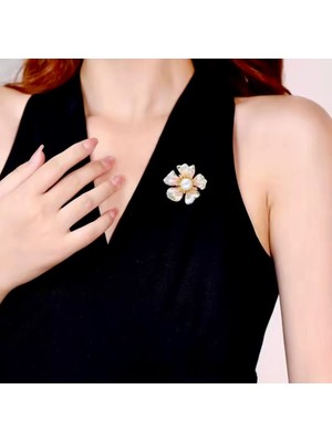 Rachel Silver Incili Zirkon Taşlı Mineli Çiçek Broş