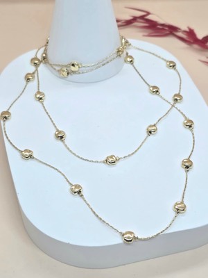 Çift Sıra Kare Detaylı Gold Zincir Kolye